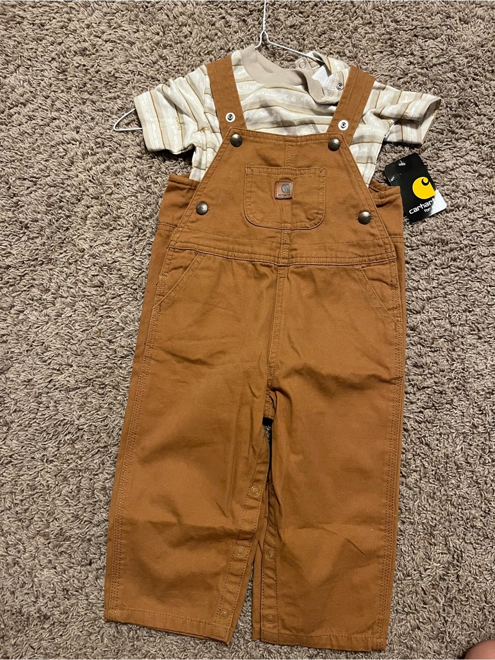 Carhartt Kids Tan/Brown Overalls with Onesie